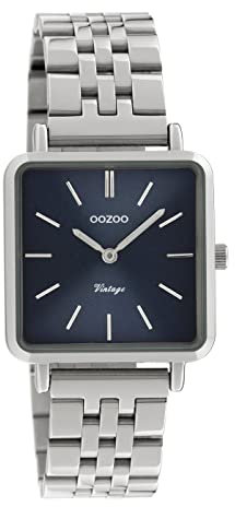 Oozoo Vintage Damenuhr mit Edelstahl Glieder Armband Quadratisch Flach 28 MM C9951