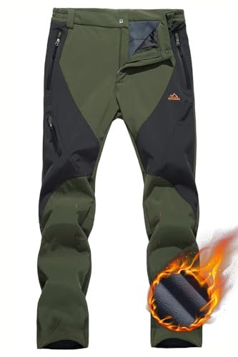 TACVASEN Herren Winter Lange Outdoor Hose Arbeitshose Wasserabweisend Winddicht Wanderhose Skihose, Grün