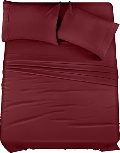 Utopia Bedding Parure de lit 4 pièces en Microfibre brossée pour Grand lit, résistante au rétrécissement et à la décoloration, Facile d'entretien (Grand lit, Bordeaux)