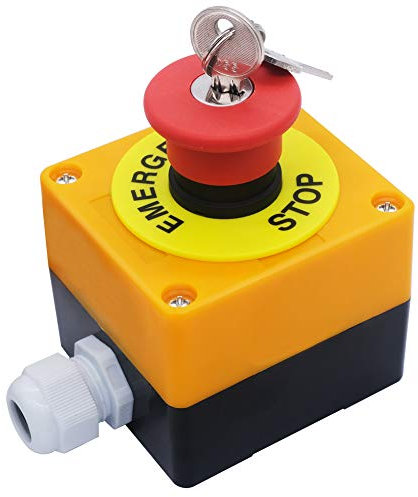 mxuteuk 1NC Not-Aus-Schalter 22mm Roter Pilz Not-Aus-Druckschalter Schalterschlüssel zurücksetzen Notausschalter AC 660V 10A Stoppschalter Box HB2-ES142-BOX-Y