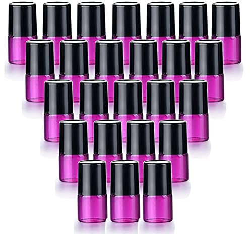 Lot de 25 flacons en verre coloré de 1 ml (1/4 Dram) pour huiles essentielles, fioles vides en verre avec billes en acier inoxydable pour parfum, aromathérapie, 5 options de couleur (rouge)