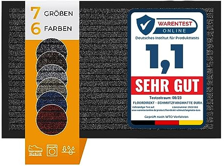 Floordirekt Schmutzfangmatte Dura | Robust & Strapazierfähig | In vielen Größen und Farben | rutschfeste Sauberlaufmatte für Innen und Außen (Anthrazit, 100 x 150 cm)