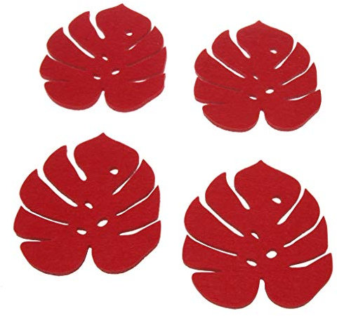 Filz Untersetzer Monstera - 12 Stück - Rot - Glasuntersetzer - Filzuntersetzer - Filzblätter - in der Holzbox 10 x 11,5 x 0,5 cm - 21057-30