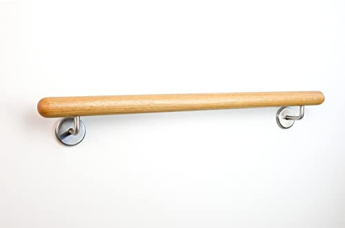 Holz-Handlauf Set mit halbrunden Abschlüssen und Haltern 50-290 cm am Stück (Eiche, 290 cm)