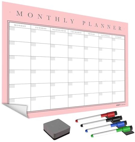 WallTAC Re-Adhesive Wall Planner and A2 Monatskalender - Wiederverwendbarer, abnehmbarer und repositionierbarer selbstklebender Whiteboard-Organizer für Zuhause, Schule und Büro (Blush, A2)