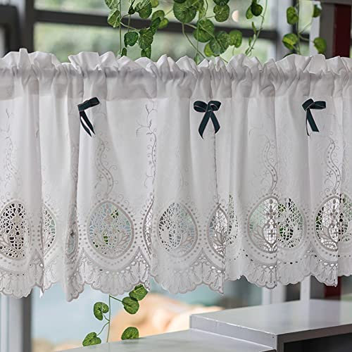 Ricemru Landhausstil Bistrogardine Vintage Shabby Chic Weiß Barock Häkeloptik Scheibengardinen Bistro Kurz Küche Häkelgardine Küchenkurzgardine Halb Gardine Kleines Fenster Cafe,40X120cm