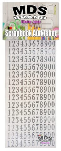 MDS Brand Zahlen Aufkleber 1,5cm mit feinen Elegante Rand zum beschriften & Selbstgestalten von Fotobuch & DIY Projekte, Dekorative Matt Aufkleber mit Silber Rand zum basteln 24-3 (0-9 Silber)