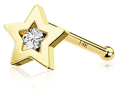 Melighting Nasenpiercing 14Karat Echt Gold Nasenstecker Stud Nasenring 20G(0,8mm) Herz Diamant Nasen Nostrial Piercing Schmuck Nose Piercing Stud Gold Nasenring aus 14 karätigem Echtgold