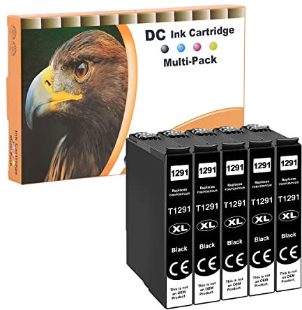 D&C T1295 Druckerpatronen kompatibel für Epson 129XL T1291 Black für Workforce WF-3520 WF-3540 WF-7525 WF-7515 Stylus SX-235W SX-425W SX-440W SX-445W SX-535W Office BX-630 (5 Schwarz)