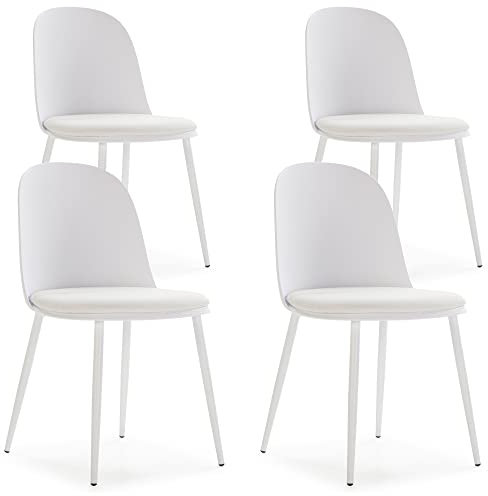 HOMN LIVING Set de 4 sillas Kana Blanco, Patas metálicas y Asiento tapizado, 45 cm (Ancho) 51,5 cm (Profundo) 83 cm (Altura)