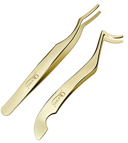 QUEWEL Lash Applicator Tool, 2 Pcs Eyelash Cluster Tweezers For Individual Lashes, Curved DIY Eyelash Applicator Tweezers Stainless Cluster Lash Applicator For Lash Clusters Application and Removal