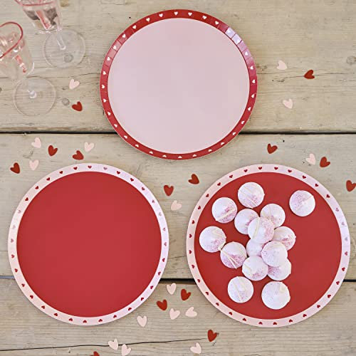 Ginger Ray Piatti di carta a forma di cuore rosso e rosa per feste di San Valentino, confezione da 8