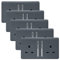 Trendi 2 Gang Artistic Modern Glossy 13 Amp Switched Tactile Plug Socket Warm Grey (5 Pack)