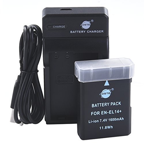 DSTE EN-EL14 Batterie Li-Ion et chargeur micro USB compatible pour Nikon D3300, D3400, D5300, D5500, D5600, D3200, D5200, D5100, D3S Df, Coolpix P7000, P7100, P7700, P7800 0, poignée de batterie B