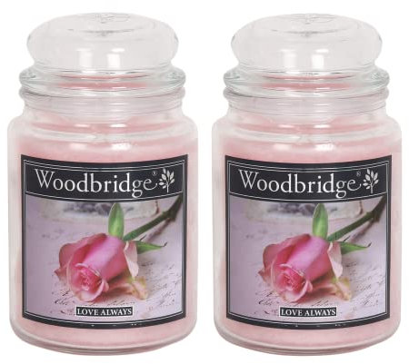 Woodbridge Große Duftkerze im Glas mit Deckel | 2er Duftkerzen Set Love Always | Duftkerze Rose | Kerzen lange Brenndauer | Raumduft für Zuhause | Geschenk für Muttertag