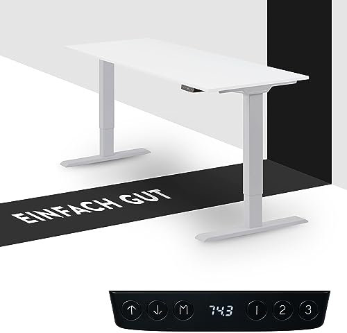 boho office® Höhenverstellbarer Schreibtisch 150 x 60 cm - Elektrisch stufenlos, 2 Motoren, 2-Fach Teleskop, Kollisionsschutz, USB-Anschlüsse - Homedesk Eco Silber inkl. Tischplatte in Weiß