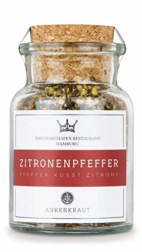 Ankerkraut Zitronenpfeffer, Gewürz Mischung aus Pfeffer für Fisch, Hummer und Meeresfrüchte, Fischereihafen Restaurant Hamburg, 85 g im Korkenglas