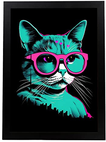 Nacnic Poster zur Katzensteuer im Vaporwave-Stil A3 Schwarzer Rahmen