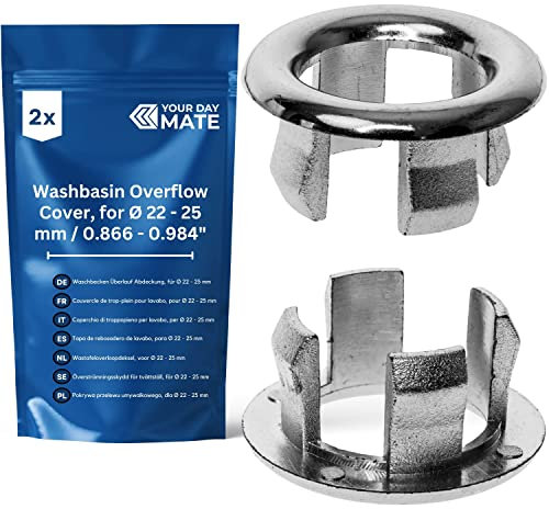 Couvercle de trop-Plein de lavabo, 2 pcs, Design 1 en Chrome Brillant, pour Trou de lavabo avec Ø 22-25 mm intérieur, Anneaux de Remplacement de Trou de lavabo, Cache de trop-Plein
