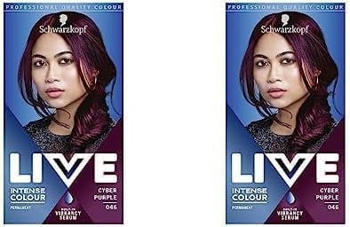 Schwarzkopf LIVE Intense Colour, Long Lasting Permanent Purple Hair Dye, With Built-In Vibrancy Serum, Up To 50% Grey Coverage, Cyber Purple 046 (Pack of 2)
