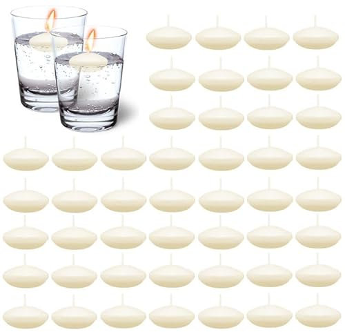 50 Pezzi Candele Galleggianti, Luci Galleggianti Bianche, Candele Decorative, Ø 38 Mm Galleggianti In Cera Bianca Per Compleanno, Matrimonio, Piscina, Spa, San Valentino, Vasca Da Bagno(Bianco avorio)