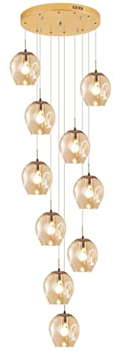 PAZWAHF 10-flammige Glas-Kronleuchter, Moderne Regentropfen-Pendelleuchten, hohe Decke, goldene Kuppel, Lange Kronleuchter-Befestigung, maximale Höhe 6,5 Fuß (2 m)