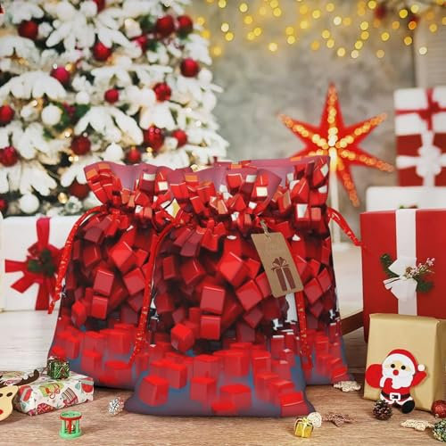EVANEM Geschenktüten mit Kordelzug, 21,1 x 30 cm, Weihnachts-Kordelzugbeutel, Liebesherz, Würfel, wiederverwendbar, Weihnachtsverpackungstasche für Party, Geschenktüten für Geschenke, Dekorationen,
