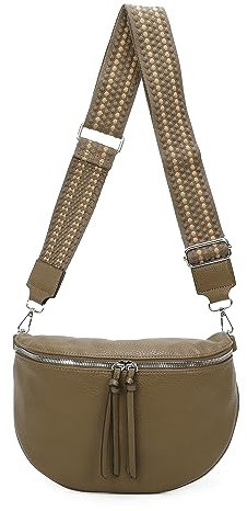ITALYSHOP24 Damen Tasche Crossbody Schultertasche Gürteltasche Messenger-Tasche Hüfttasche Bauchtasche Umhängetasche Cross-Over Bodybag Handytasche Leder Optik Taupe S