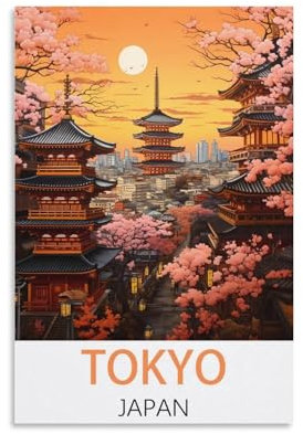 KmoNo Tokyo Japan Vintage Reiseposter 20 x 30 cm, Wanddekoration, Gemälde, Leinwand, Wandkunst Wohnzimmer Poster Schlafzimmer