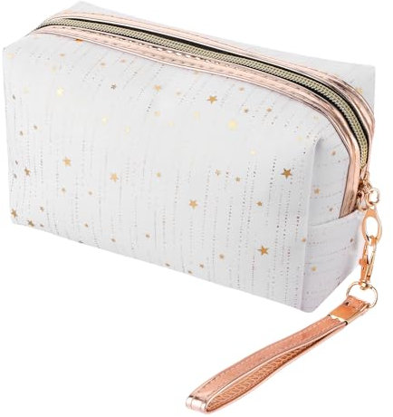 Giantree Damen Kleine Kosmetiktaschen, Glitzer Stern Kosmetiktasche Tragbare Reise Kosmetiktaschen Make up Tasche mit Reißverschluss und Kettengürtel Hält Verschiedene Kosmetika und Werkzeuge(Weiß)