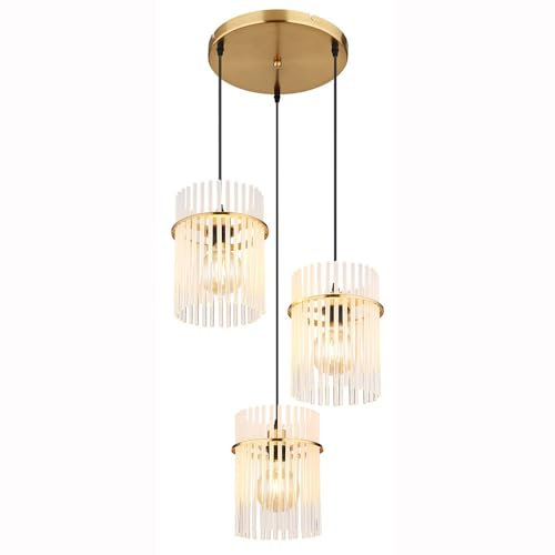 GLOBO Pendelleuchte LED Hängelampe Deckenleuchte Metall Gold Esszimmerlampe 3-Flammig,3x 7W 3x 806 lm warmweiß, DxH 47x140 cm