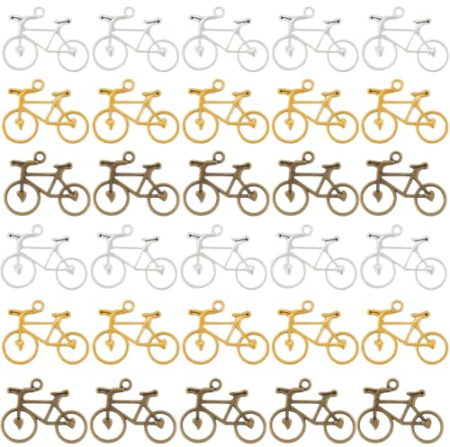 SUNNYCLUE 1 Box mit 60 Stück, 3 Farben, Fahrrad-Anhänger, silberfarben, Fahrradkette, Legierung, kleines Radsport, Chram für die Herstellung von Schmuck, Charms, Backofen
