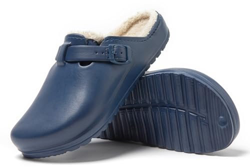 JOMIX Pantofole Uomo Invernali da Casa Ciabatte Pelose Calde in Gomma EVA Zoccoli Sabot Morbido Comodo da Inverno MU1018 Blu Scuro 43
