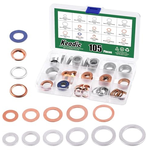Keadic Lot de 105 joints pour bouchon de vidange, assortiment de rondelles, 90430-12031, 11026-01M02, N0138157 Kit de joints plats pour automobile