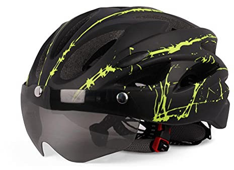 Casco da Ciclismo, Casco da Bici Regolabile 58-62 Cm Casco Protettivo Casco da Bici con Visiera Magnetica per Adulti, Uomini, Donne (nero verde)