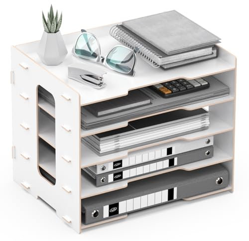 Lesfit Wooden Desk Organizer Tray, 5-tier Paper Tray, White