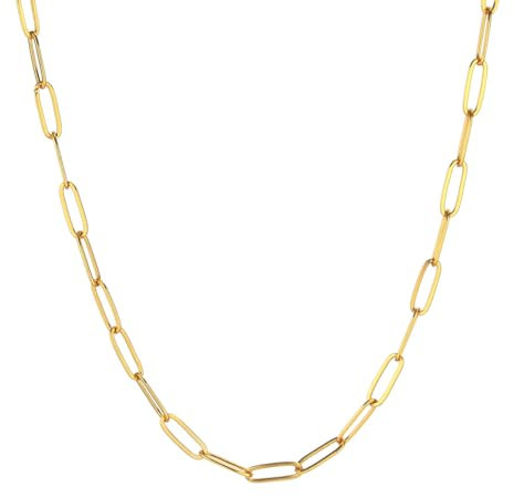 Mecool Gold Plated Link Paperclip Pendant Necklace for Women Brass Chain Necklace Long | Pendant Necklace | Costume Jewellery for Women | Layered Necklace for Girls | Gold Chain | Ladies Necklace