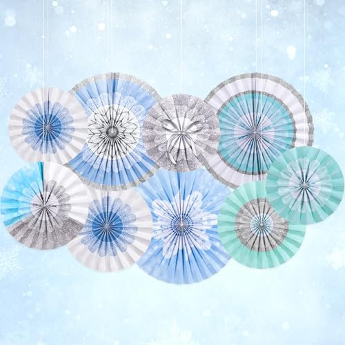 Easy Joy 9 Stück Weihnachtsdeko Schneeflocken Deko Blau Weiß Papierfächer Party Deko Schneeflocken Eiskönigin Party Winter Wonderland für Frozen Geburtstag Deko