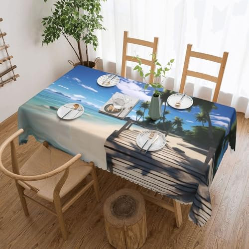KINGWW Paradise Beach Palmen Paradise Beach Palmen Anti-Fett quadratische Tischdecken für rechteckige Tische, wiederverwendbare und waschbare Tischdecken, Polyester-Stoff-Tischdecken