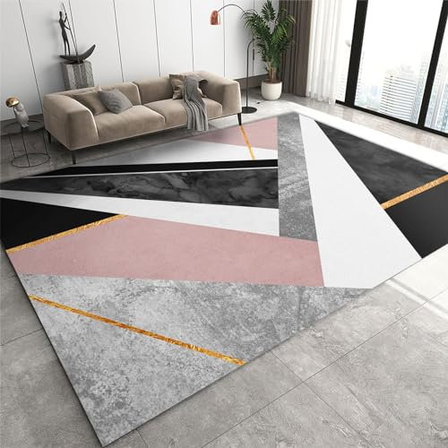 JUFUMUP Geometrischer Marmor In Roségold Teppiche Gegend, Grau Weiß Rosa Schwarz Marmor Kurzflor Waschbar Bodenteppich - für Küche und Balkon Dekor Schlafzimmer Wohnzimmer 60 x 180 cm