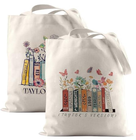 GOEDCH Bedruckte Tragetasche: 2er Pack Baumwolltasche Mit Musikdesign, Wiederverwendbare Einkaufstasche, Für Shopping & Sport (35x40 cm, Beige)