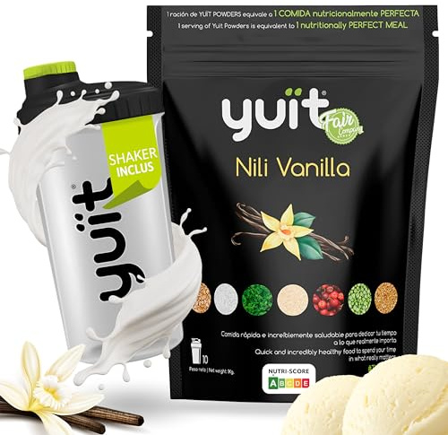 YUÏT - Substitut de repas - Shake protéiné - 35g de protéines en poudre + Probiotiques - Aliment 100% naturel - Shake diététique rassasiant - Supplément vitamines, minéraux - (Vainilla- 1kg + SHAKER)