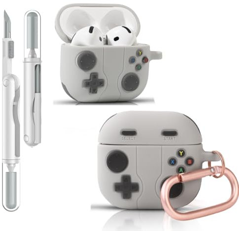 Folaxshoo Kompatibel mit AirPods 4 Generation Cute Cartoon Funny Case Cover mit Reiniger Kit(Cartoon Series) (Gamepad Grau)