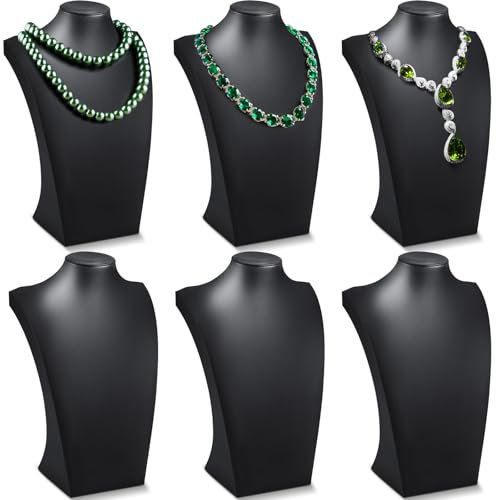 Kigley Schmuckständer für Halsketten, Schmuckbüsten, Kunstleder, Schwarz, 6 Stück (34 x 10 x 20 cm)