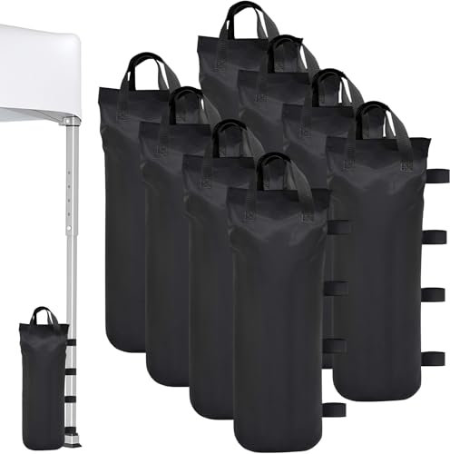 Joollurm Packung mit 8 Gewichtssandsäcken für Pavillon, 600D Schwarz 20 × 50 cm, Sandsack für wiederaufladbares Zelt Oxford wasserdicht mit festem Klettverschluss und Ringgurten