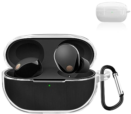 KANOYO Cover compatibile con Sony WF-1000XM5, custodia protettiva completa, supporta la ricarica wireless, resistente agli urti con custodia Sony WF-1000XM5, con moschettone (trasparente)