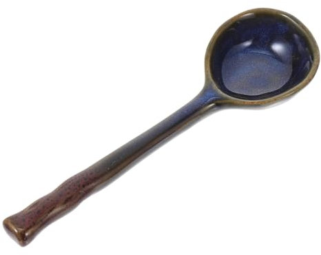 Cabilock Japanese Style Ceramic Soup and Dessert Spoon, Kiln-Color Blue Porcelain Food Spoon for Rice and Tea, Multipurpose Small Dinnerware for Household Use