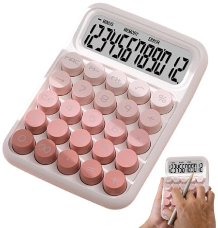 Calculator Mechanical Keyboard, Anti-Slip Big Button Calculator, 4.33x6.1 inches, Cute Handheld, Mechanical Key Switches, Large Display Screen for Kids, Students, Workplace Use