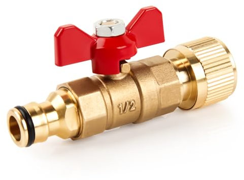 Connettore in ottone con valvola di controllo, valvola di chiusura dell'acqua a sgancio rapido in linea per unire tubo da giardino avvolgitubo e serbatoi (ottone uno maschio e una femmina)