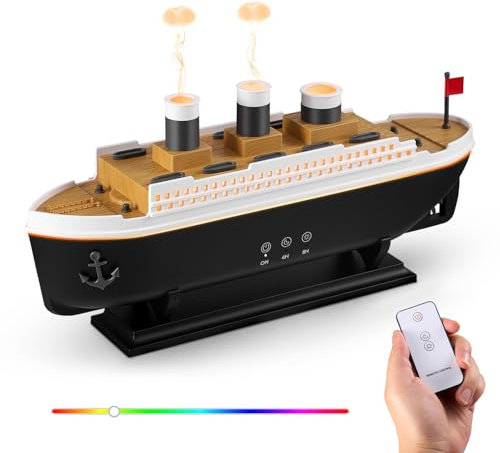 Essential Oil Diffuser 250ML, Titanic Ship Cool Mist Jellyfish Mist Humidifier Diffuser with Remote Control, Night Light and Timer, Waterless Auto Off, Quiet Aromatherapy for Home Bedroom Office